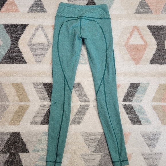Lululemon Wunder Under Leggings Green  Heathered Menthol Wee Stripe Size 6 - Picture 4 of 8
